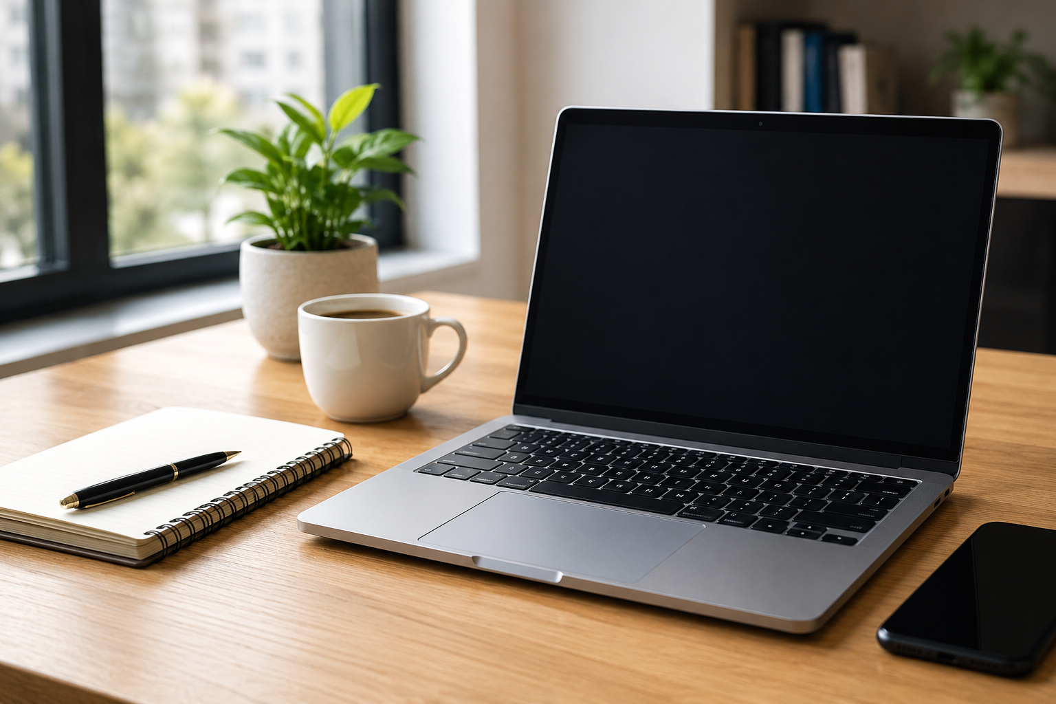 Professional business workspace with laptop for website and digital growth